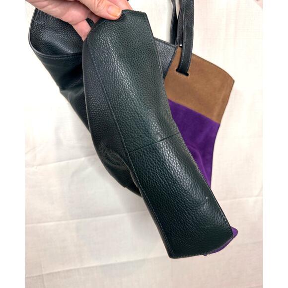 VINCE CAMUTO Casia Patchwork Tote Bag Dark Green Pebbled Leather Suede Boho - Picture 8 of 15